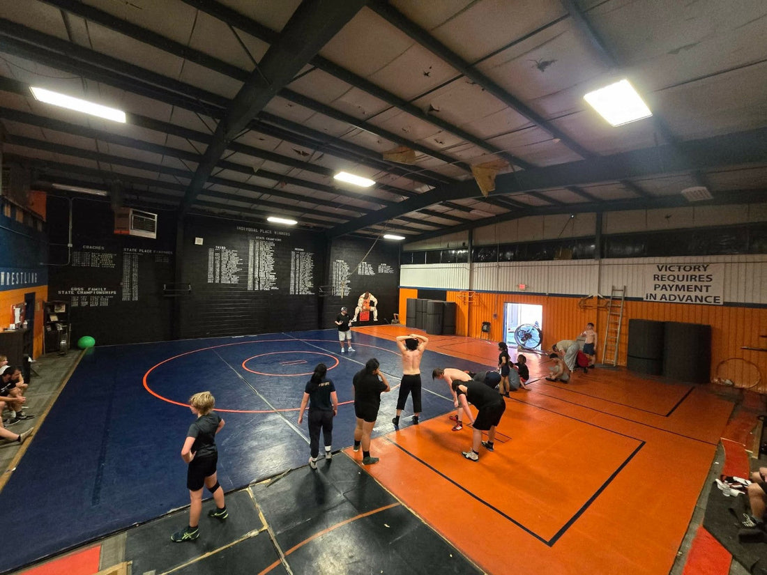 Youth wrestlers training in a Chattanooga wrestling room