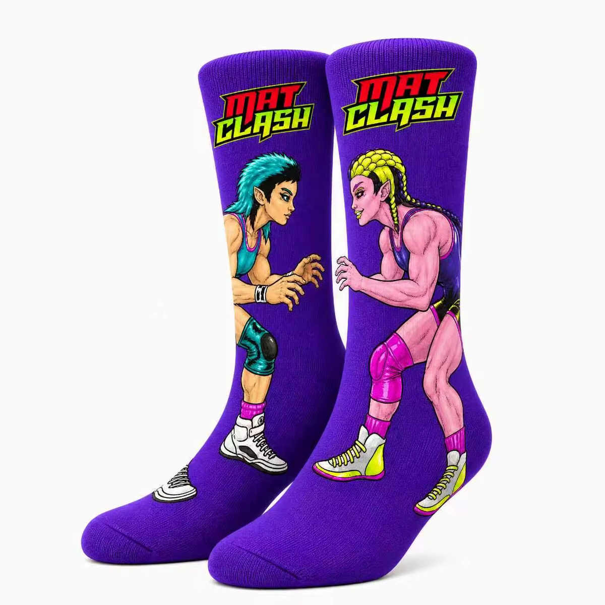 purple Mat Clash crew socks design mockup