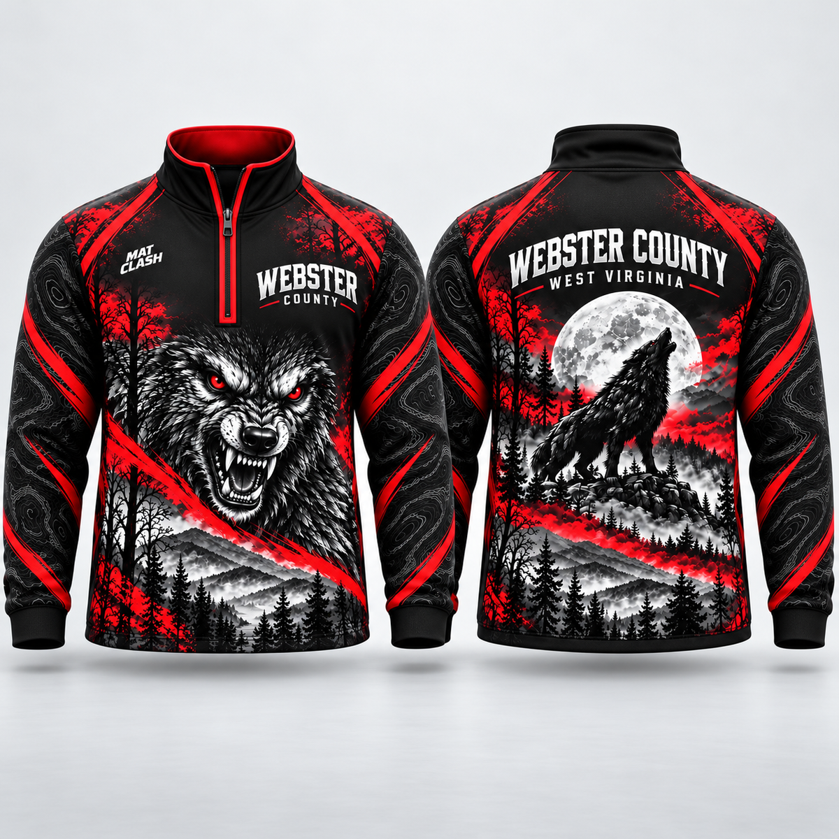 Webster County Wolves qzip front and back — included in Warmup Bundle