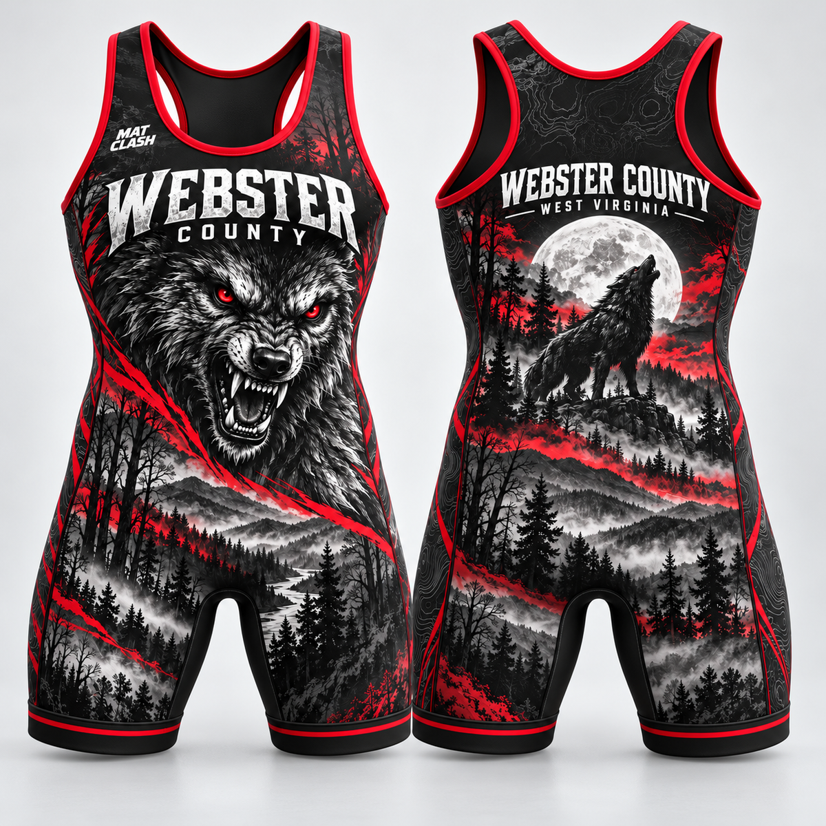 Webster County Wolves singlet front and back — included in Full Wrestler Bundle